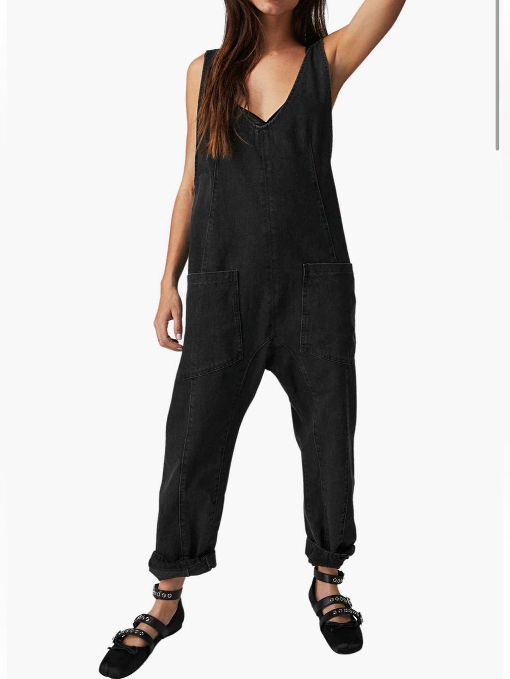Free People High Roller Denim Overalls, Mineral Black